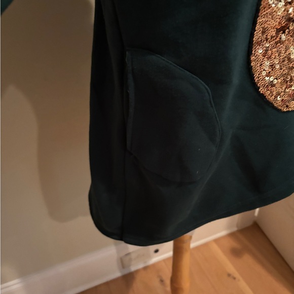 Cozy Asymmetrical Green Hoodie with Gold Sequin Reindeer - Picture 6 of 11